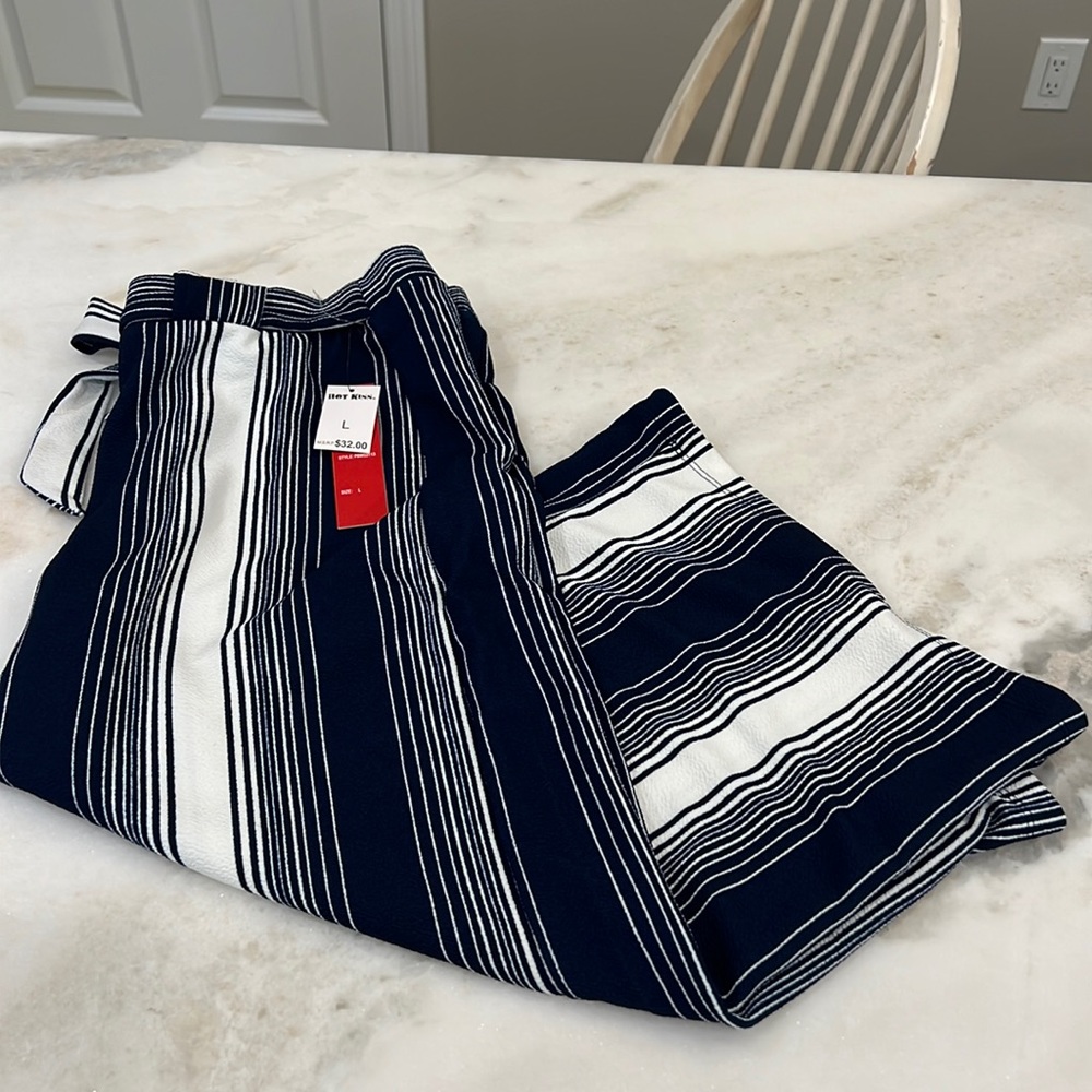 Navy and white striped pants. Size L. New with tags. Stretchy. Great for beach.